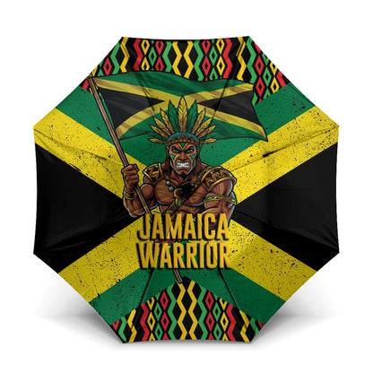 Black Jamaicans Warrior Spirit Umbrella Tribal Fighter in Reggae Colors