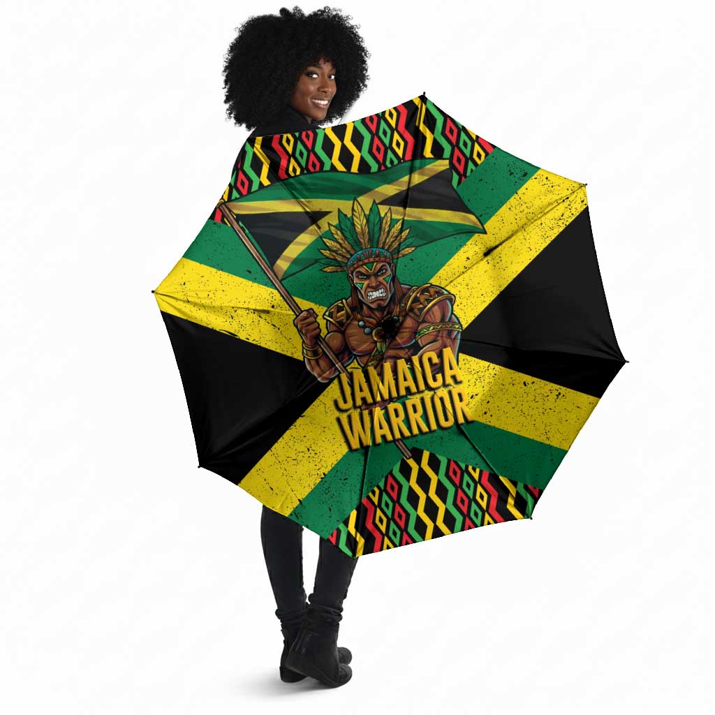 Black Jamaicans Warrior Spirit Umbrella Tribal Fighter in Reggae Colors