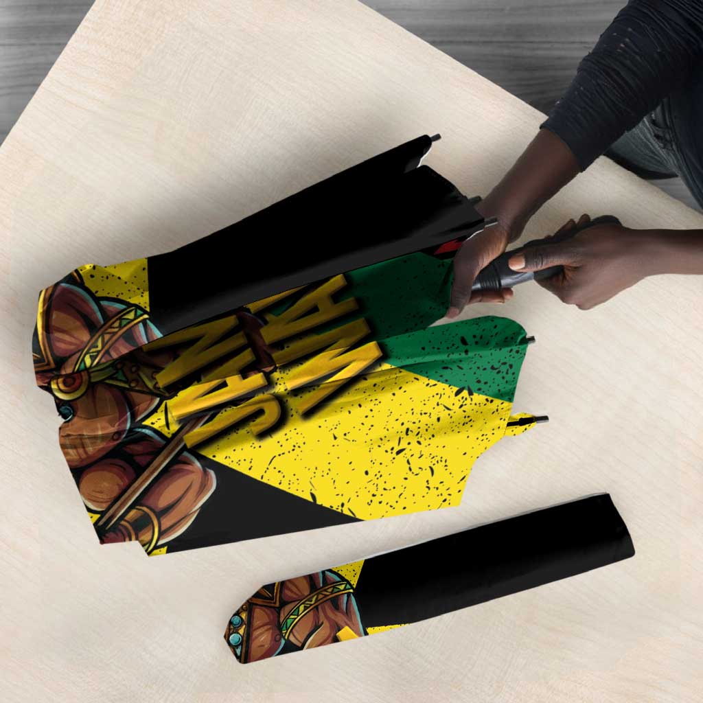 Black Jamaicans Warrior Spirit Umbrella Tribal Fighter in Reggae Colors