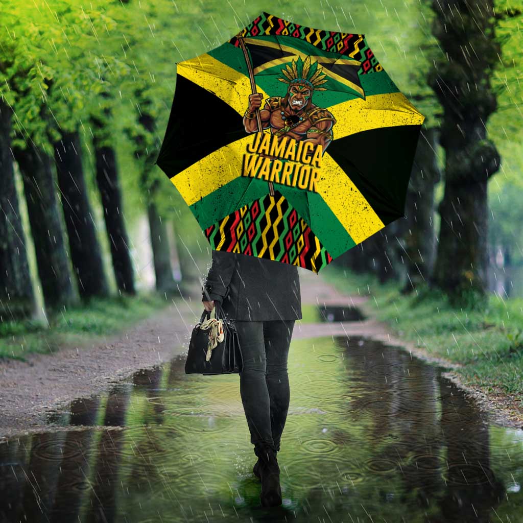 Black Jamaicans Warrior Spirit Umbrella Tribal Fighter in Reggae Colors