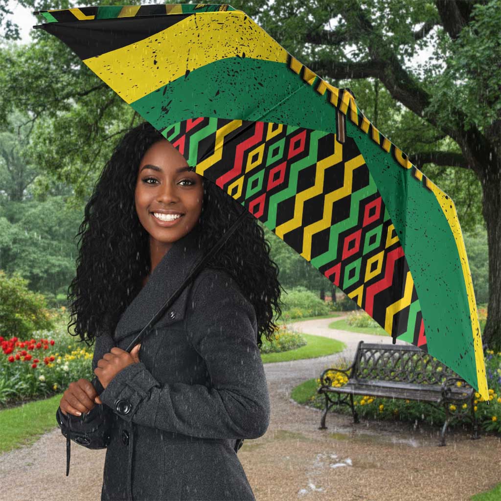 Black Jamaicans Warrior Spirit Umbrella Tribal Fighter in Reggae Colors