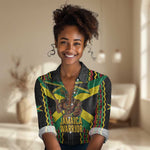 Black Jamaicans Warrior Spirit Women Casual Shirt Tribal Fighter in Reggae Colors - African Pride