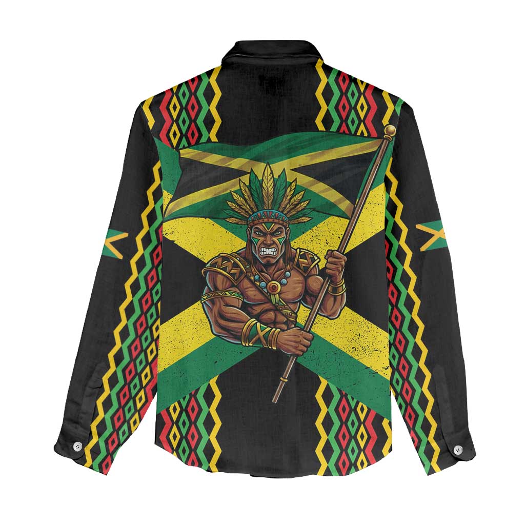 Black Jamaicans Warrior Spirit Women Casual Shirt Tribal Fighter in Reggae Colors - African Pride
