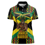 Black Jamaicans Warrior Spirit Women Polo Shirt Tribal Fighter in Reggae Colors - African Pride
