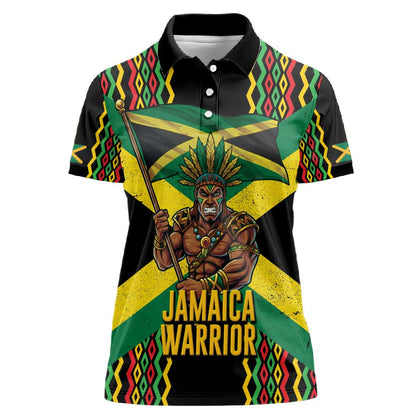 Black Jamaicans Warrior Spirit Women Polo Shirt Tribal Fighter in Reggae Colors - African Pride