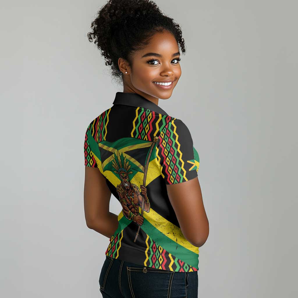 Black Jamaicans Warrior Spirit Women Polo Shirt Tribal Fighter in Reggae Colors - African Pride