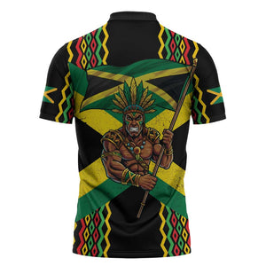 Black Jamaicans Warrior Spirit Zipper Polo Shirt Tribal Fighter in Reggae Colors