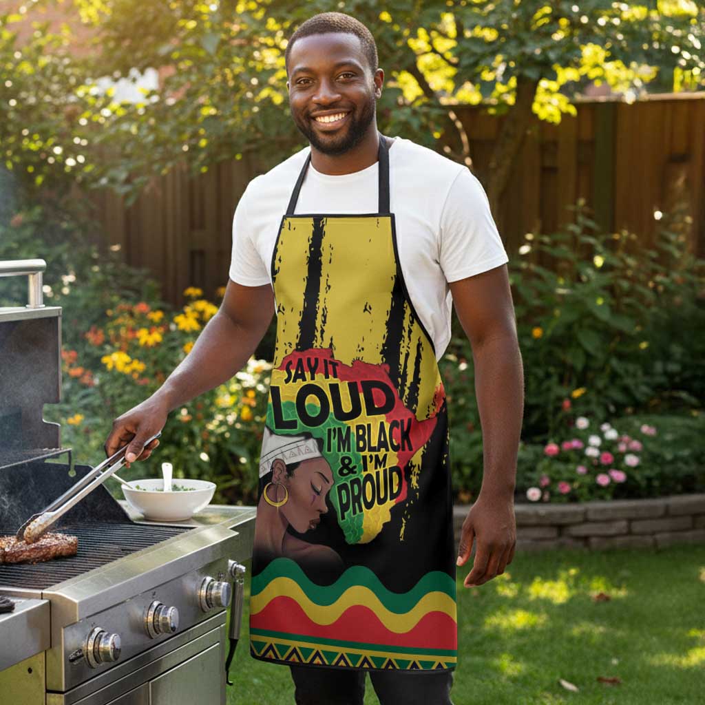 Black History Dreadlocks Map Apron Say It Loud I’m Black and I’m Proud - African Pride