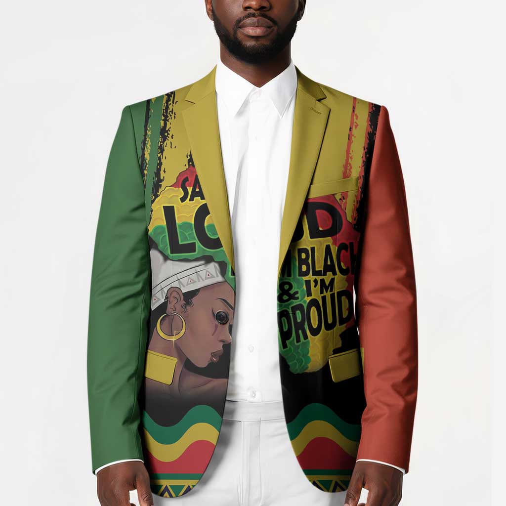 Black History Dreadlocks Map Blazer Say It Loud I’m Black and I’m Proud - African Pride