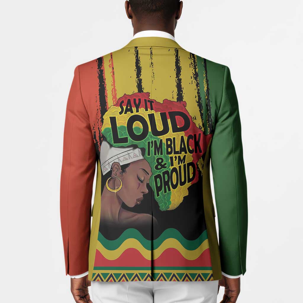 Black History Dreadlocks Map Blazer Say It Loud I’m Black and I’m Proud - African Pride