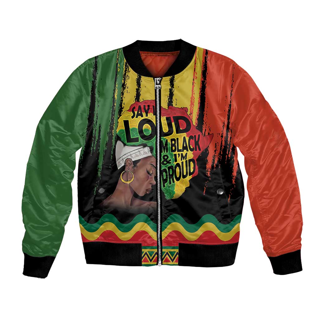 Black History Dreadlocks Map Bomber Jacket Say It Loud I’m Black and I’m Proud - African Pride