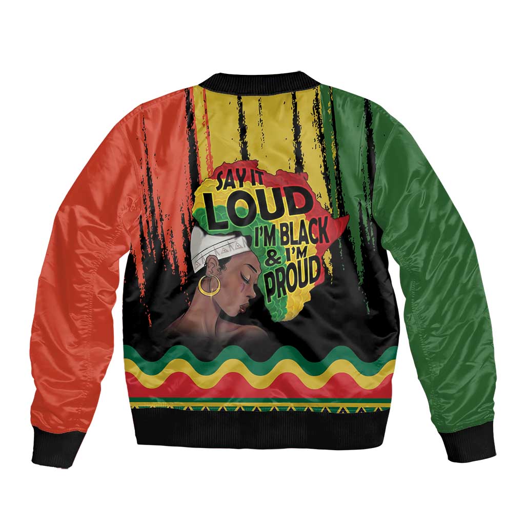 Black History Dreadlocks Map Bomber Jacket Say It Loud I’m Black and I’m Proud - African Pride