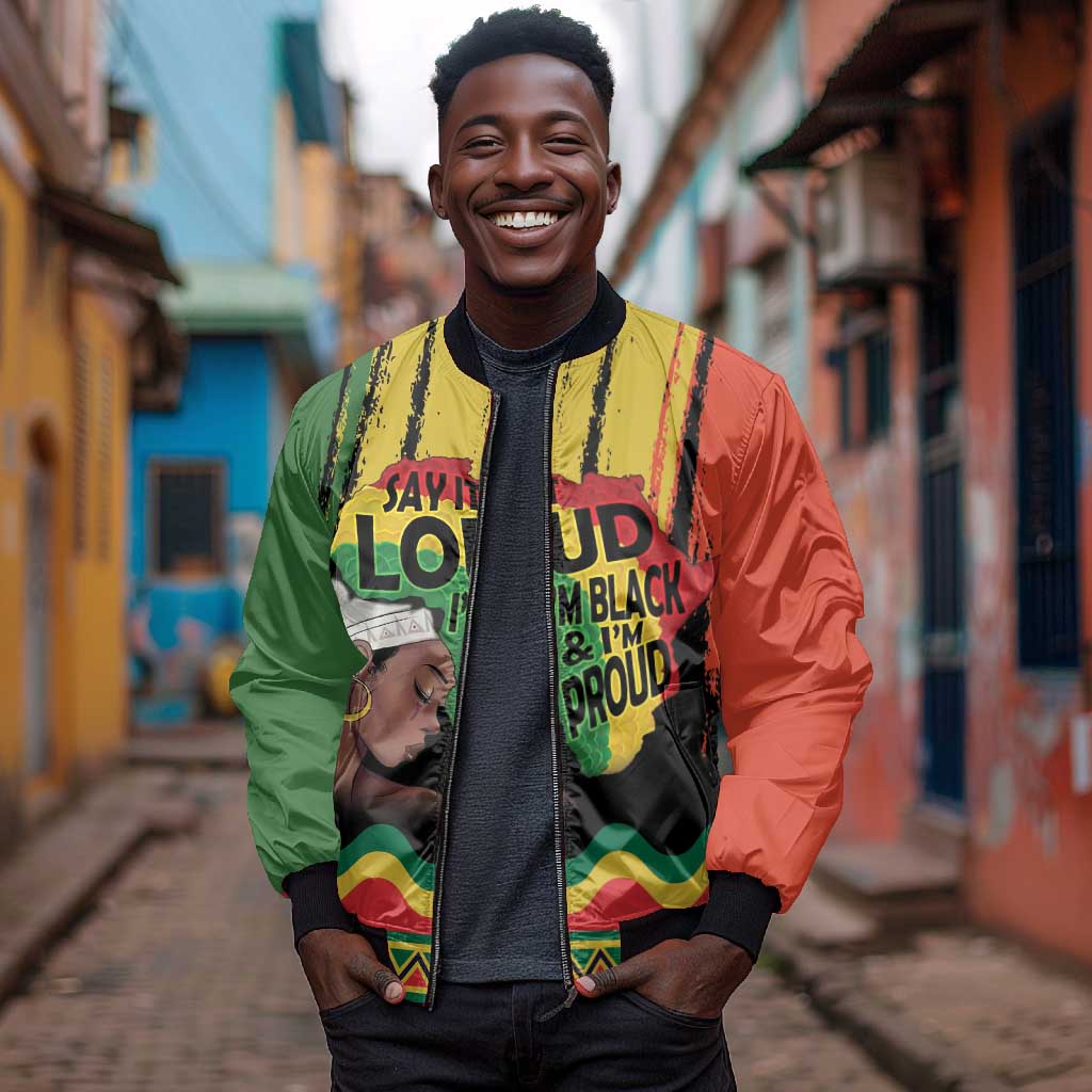Black History Dreadlocks Map Bomber Jacket Say It Loud I’m Black and I’m Proud - African Pride