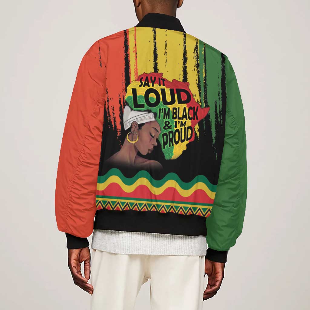 Black History Dreadlocks Map Bomber Jacket Say It Loud I’m Black and I’m Proud - African Pride
