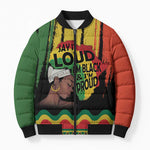 Black History Dreadlocks Map Bomber Puffer Jacket Say It Loud I’m Black and I’m Proud - African Pride