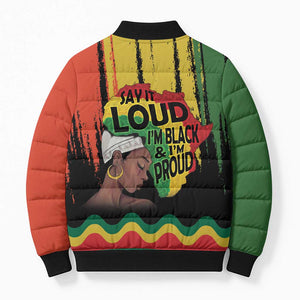 Black History Dreadlocks Map Bomber Puffer Jacket Say It Loud I’m Black and I’m Proud - African Pride