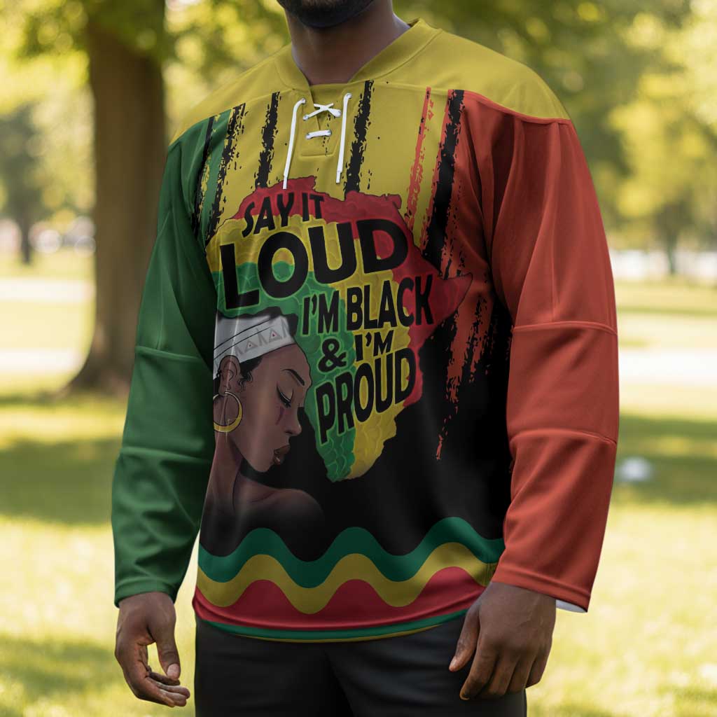 Black History Dreadlocks Map Hockey Jersey Say It Loud I’m Black and I’m Proud - African Pride