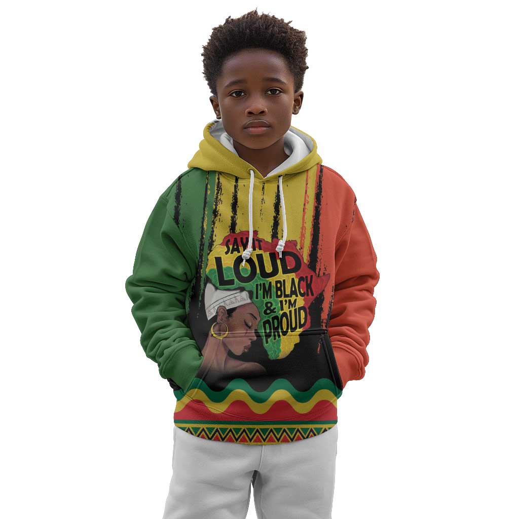 Black History Dreadlocks Map Kid Hoodie Say It Loud I’m Black and I’m Proud - African Pride
