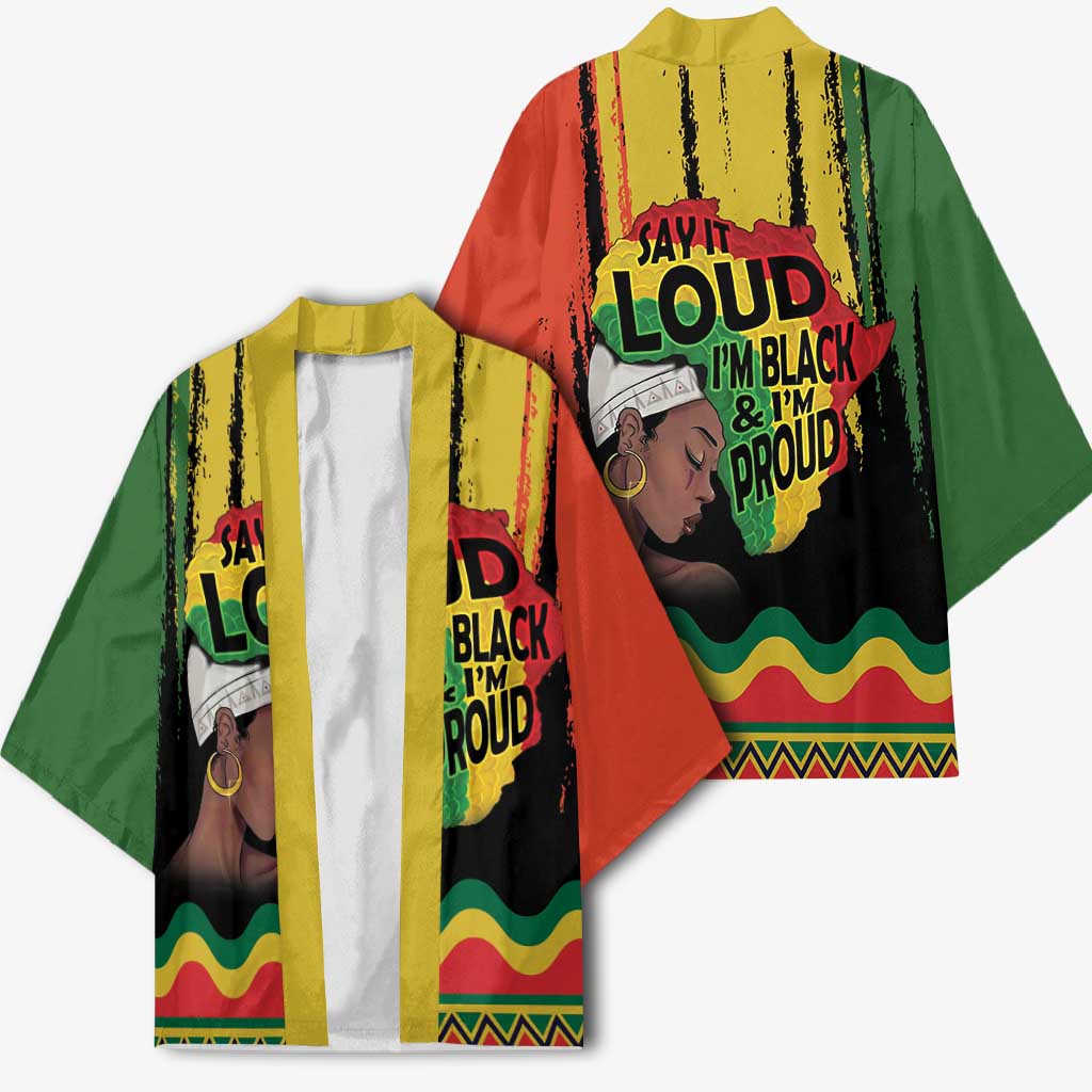Black History Dreadlocks Map Kimono Say It Loud I’m Black and I’m Proud - African Pride