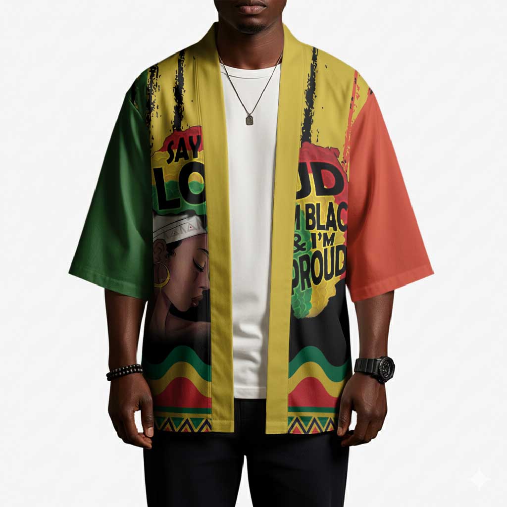 Black History Dreadlocks Map Kimono Say It Loud I’m Black and I’m Proud - African Pride