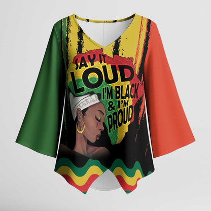 Black History Dreadlocks Map Kimono Sleeve Blouse Say It Loud I’m Black and I’m Proud - African Pride