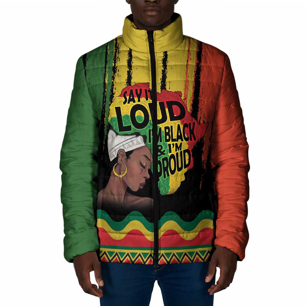 Black History Dreadlocks Map Padded Jacket Say It Loud I’m Black and I’m Proud - African Pride