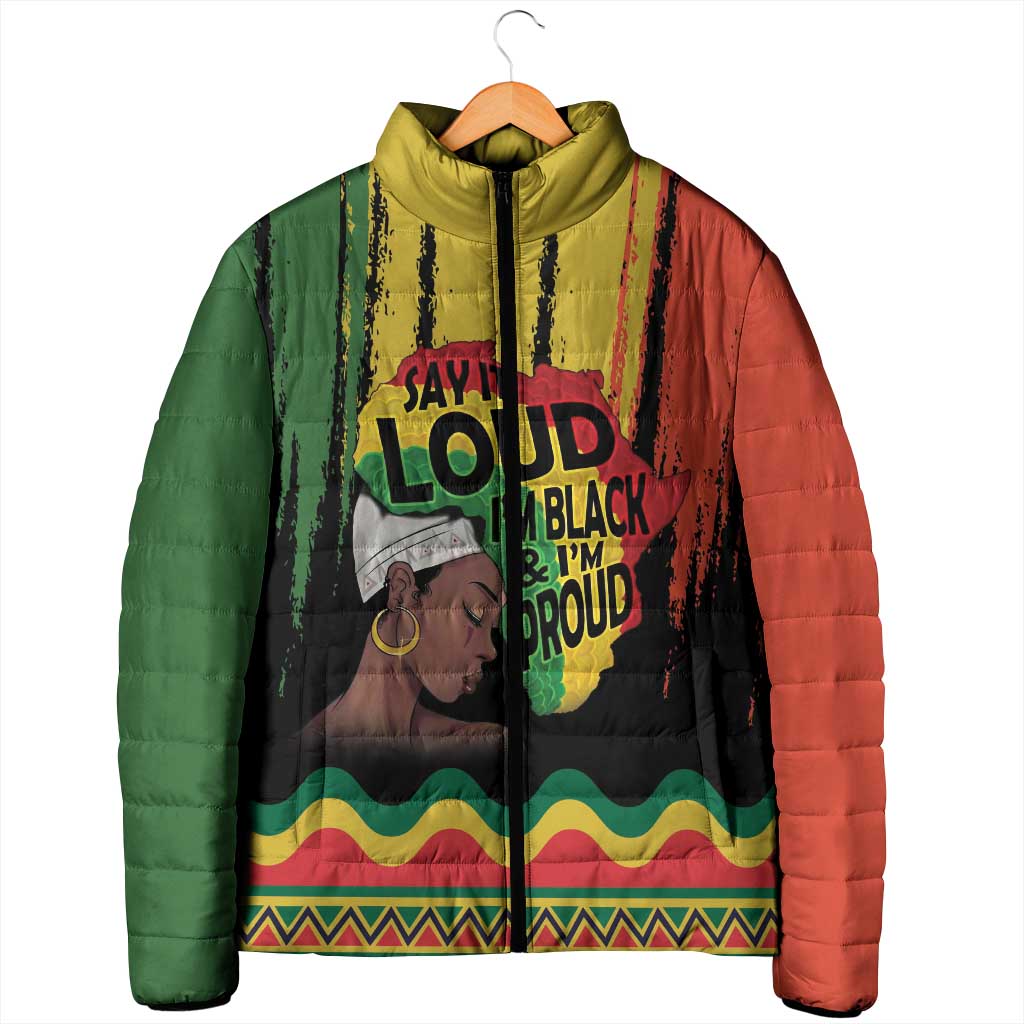 Black History Dreadlocks Map Padded Jacket Say It Loud I’m Black and I’m Proud - African Pride