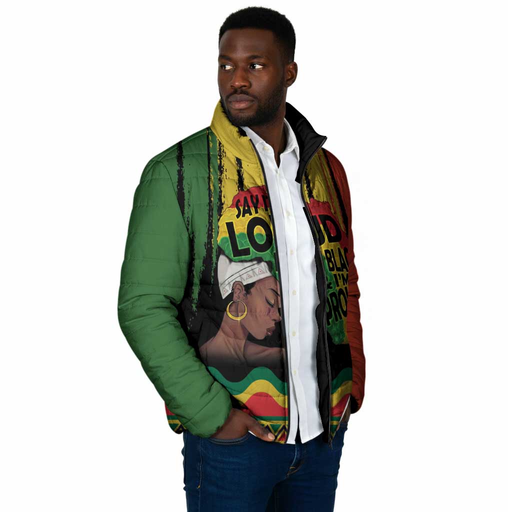 Black History Dreadlocks Map Padded Jacket Say It Loud I’m Black and I’m Proud - African Pride