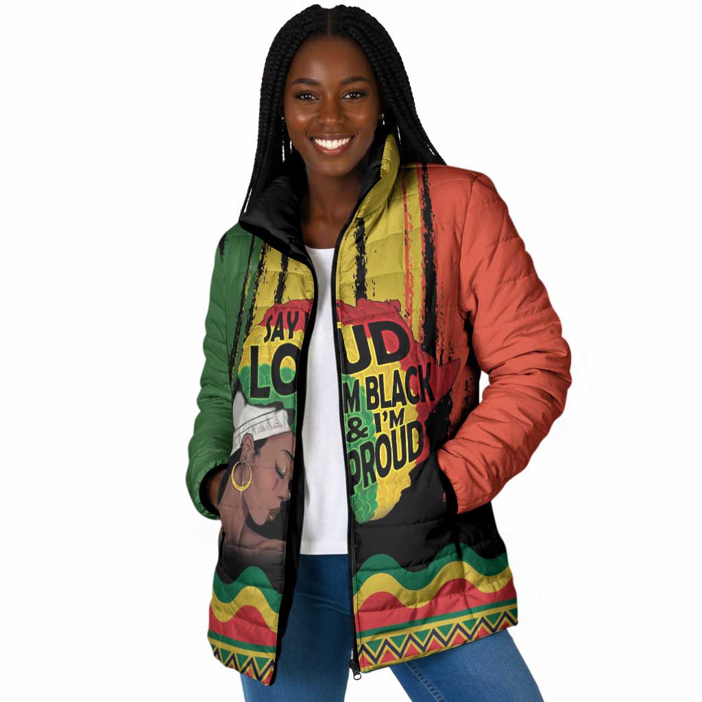 Black History Dreadlocks Map Padded Jacket Say It Loud I’m Black and I’m Proud - African Pride