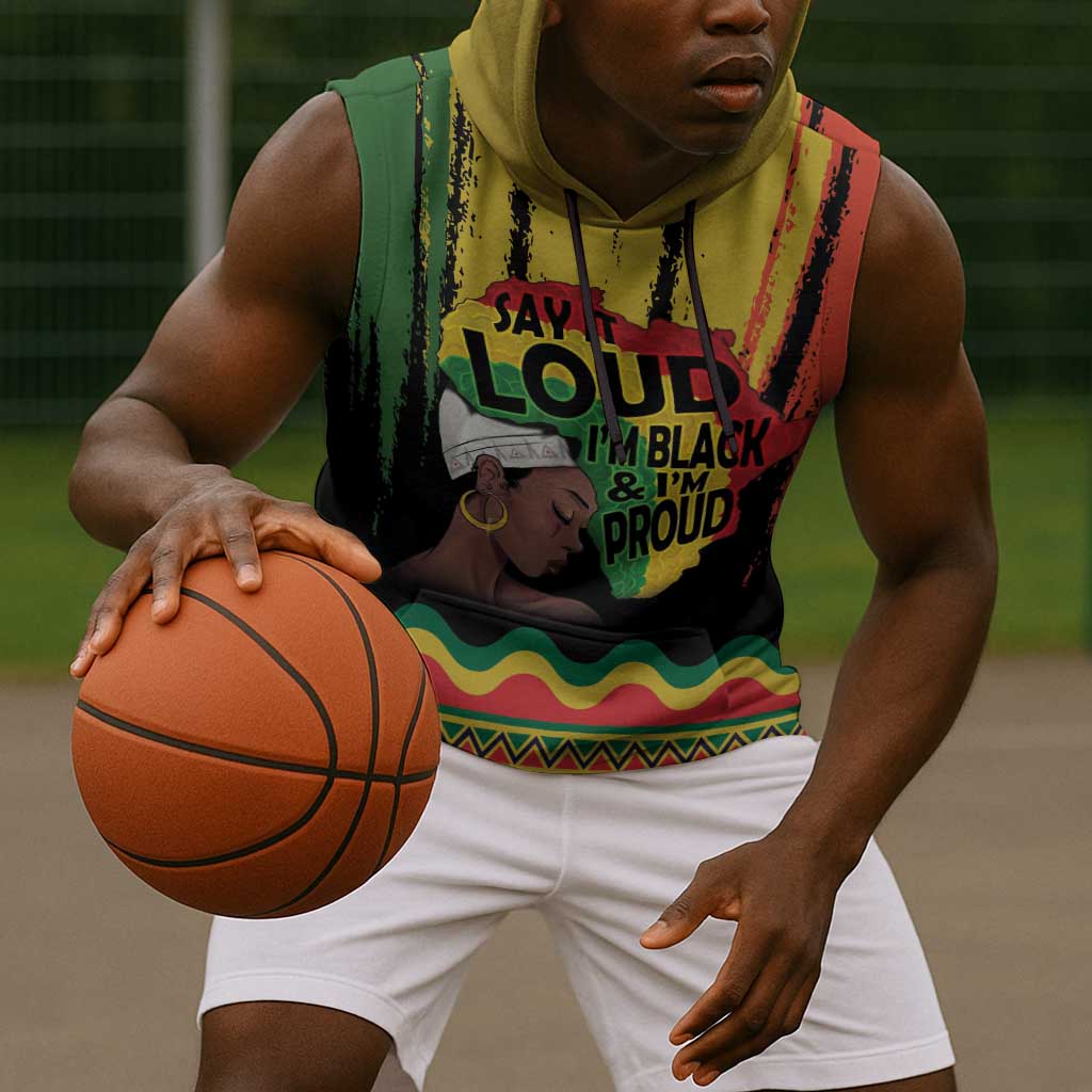 Black History Dreadlocks Map Sleeveless Hoodie Say It Loud I’m Black and I’m Proud - African Pride