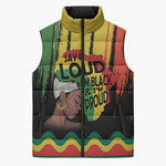 Black History Dreadlocks Map Sleeveless Puffer Jacket Say It Loud I’m Black and I’m Proud - African Pride