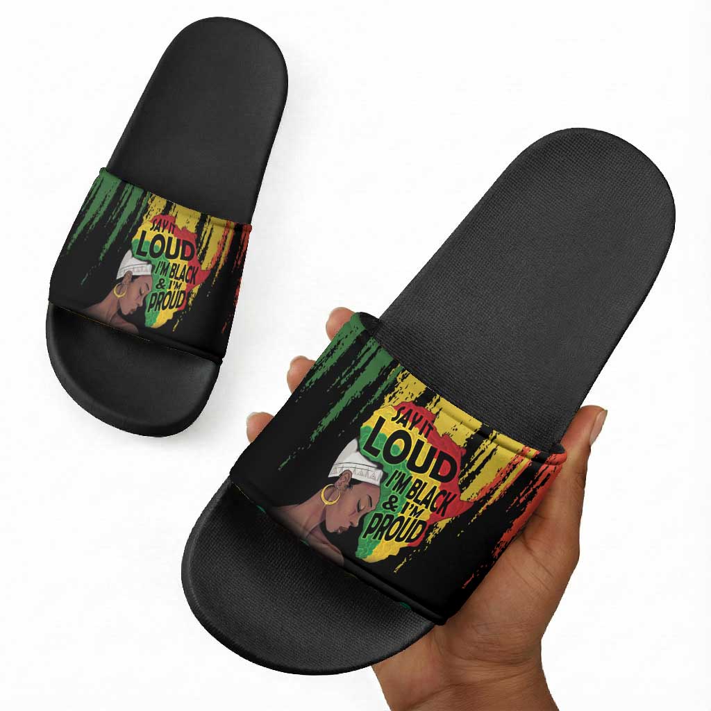 Black History Dreadlocks Map Slide Sandals Say It Loud I’m Black and I’m Proud - African Pride