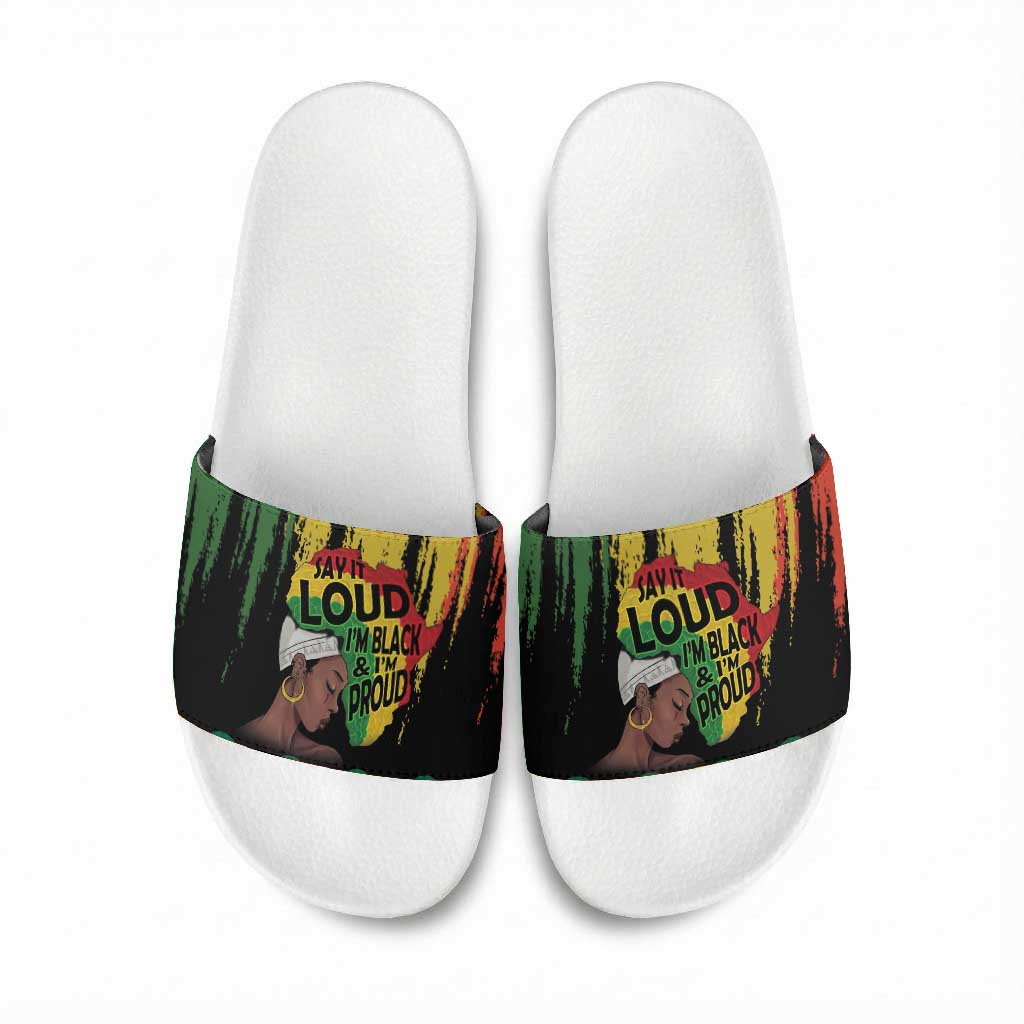 Black History Dreadlocks Map Slide Sandals Say It Loud I’m Black and I’m Proud - African Pride