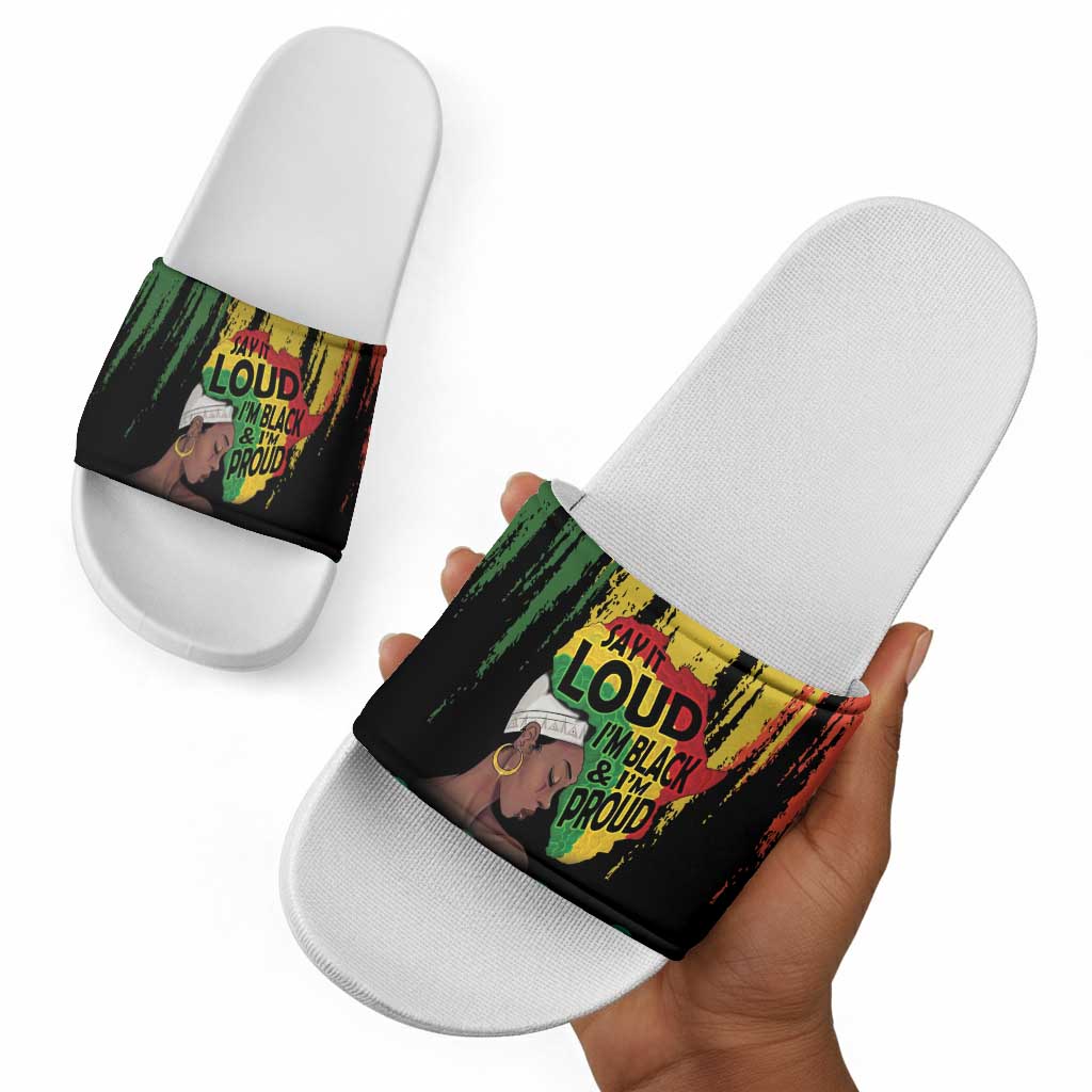 Black History Dreadlocks Map Slide Sandals Say It Loud I’m Black and I’m Proud - African Pride