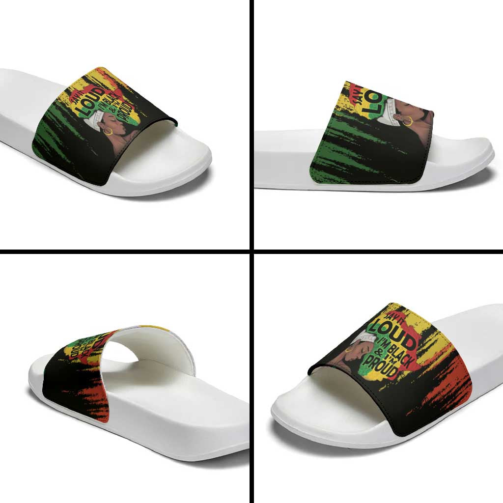 Black History Dreadlocks Map Slide Sandals Say It Loud I’m Black and I’m Proud - African Pride