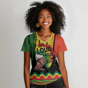 Black History Dreadlocks Map Women V-Neck T-Shirt Say It Loud Im Black and Im Proud LT19