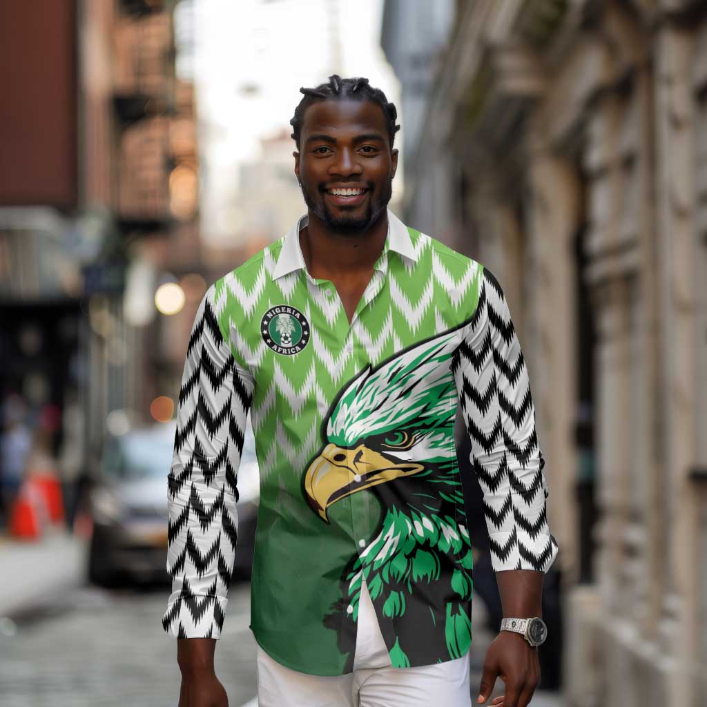 Custom Nigeria Football Long Sleeve Button Shirt The Super Eagles Rise