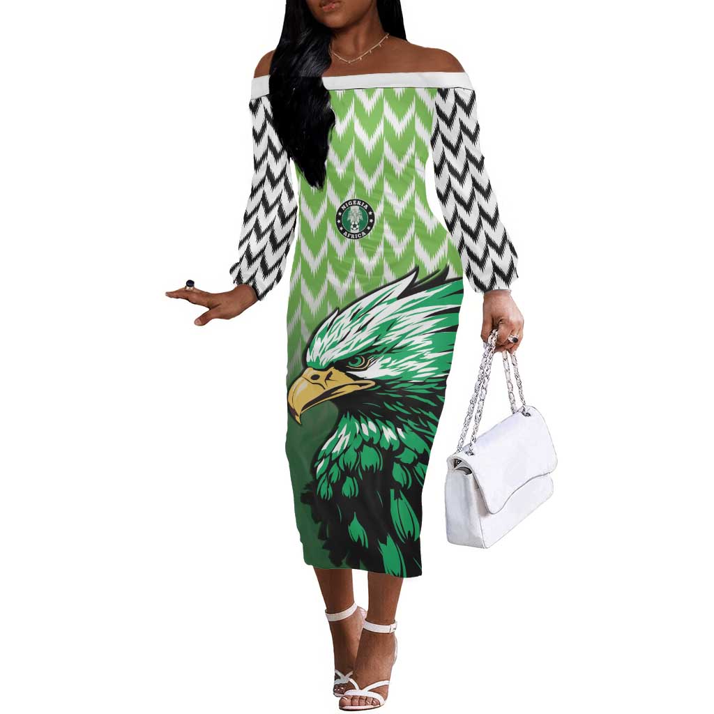 Custom Nigeria Football Off The Shoulder Long Sleeve Dress The Super Eagles Rise