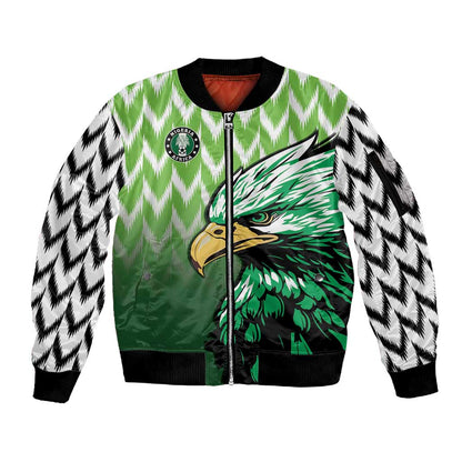 Custom Nigeria Football Sleeve Zip Bomber Jacket The Super Eagles Rise