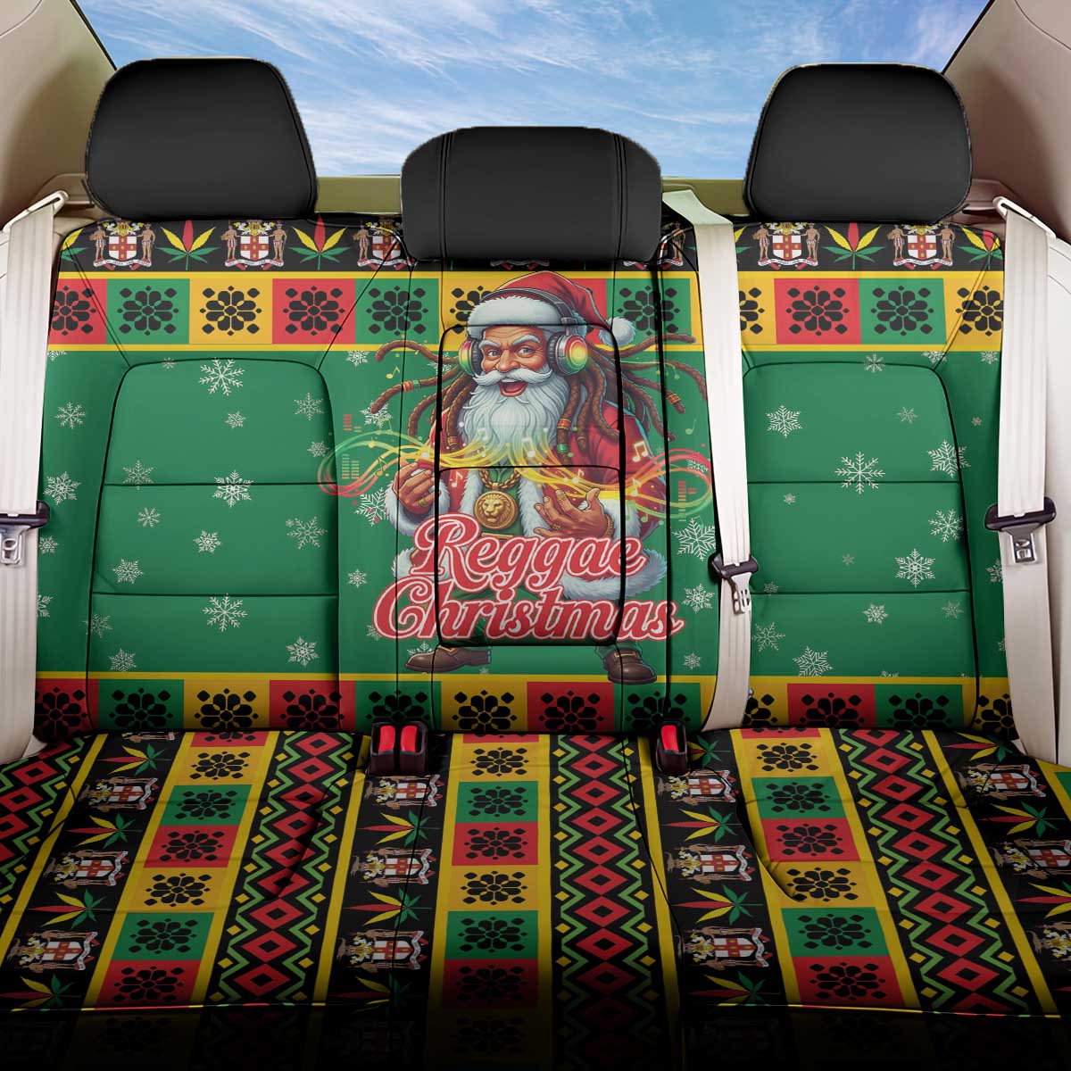 Afro-Jamaicans Christmas Back Car Seat Cover Reggae Santa with Dreadlocks Design - African Pride