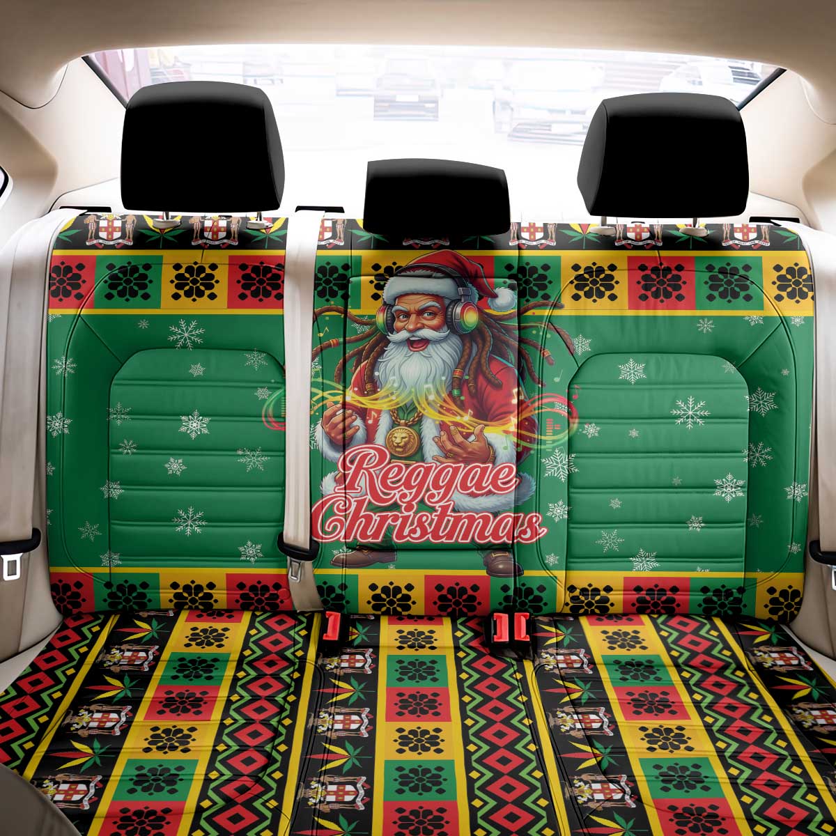 Afro-Jamaicans Christmas Back Car Seat Cover Reggae Santa with Dreadlocks Design - African Pride