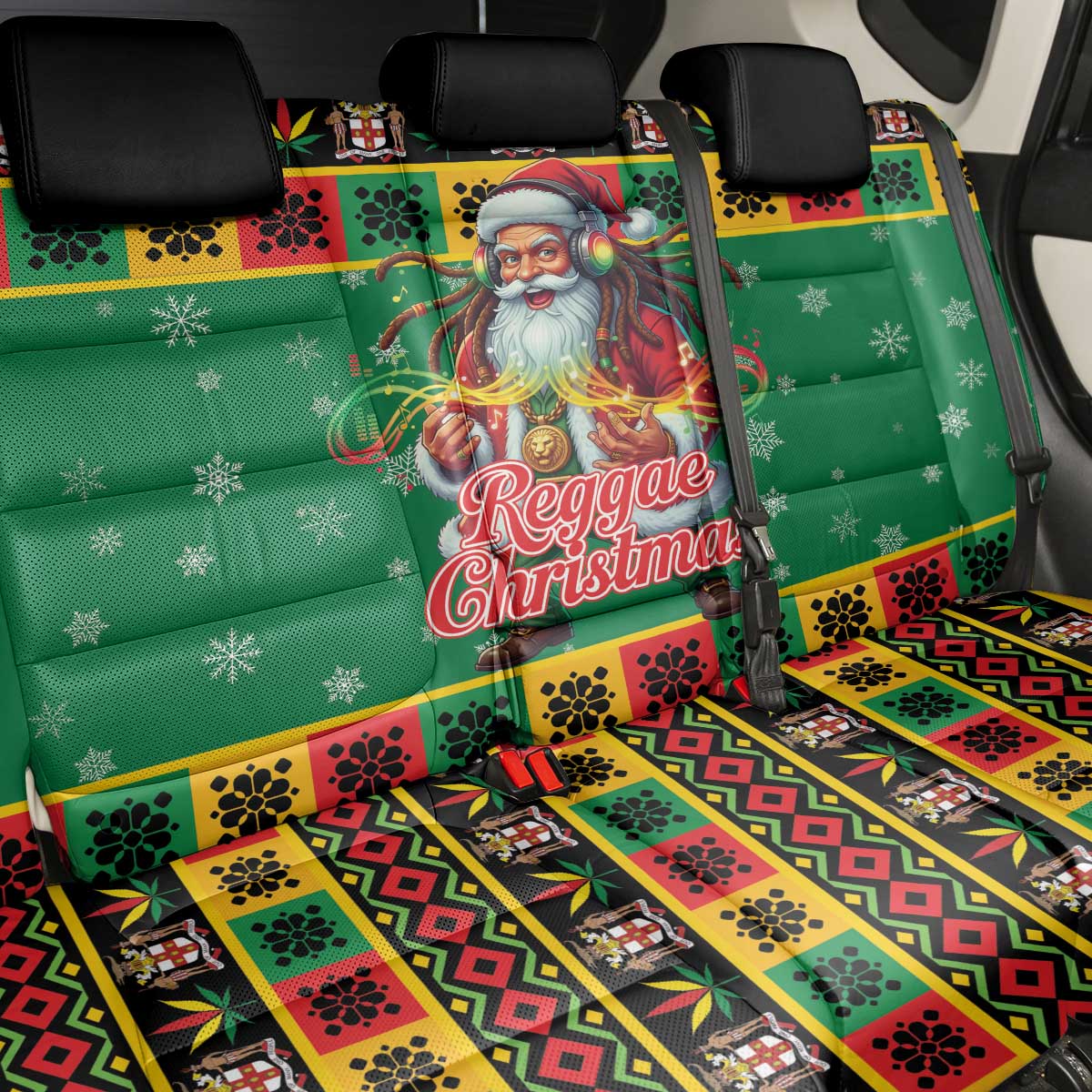 Afro-Jamaicans Christmas Back Car Seat Cover Reggae Santa with Dreadlocks Design - African Pride
