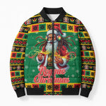 Afro-Jamaicans Christmas Bomber Puffer Jacket Reggae Santa with Dreadlocks Design