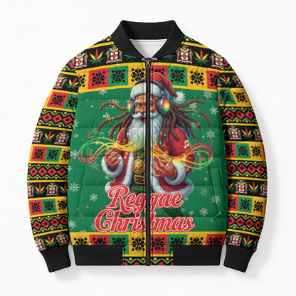 Afro-Jamaicans Christmas Bomber Puffer Jacket Reggae Santa with Dreadlocks Design
