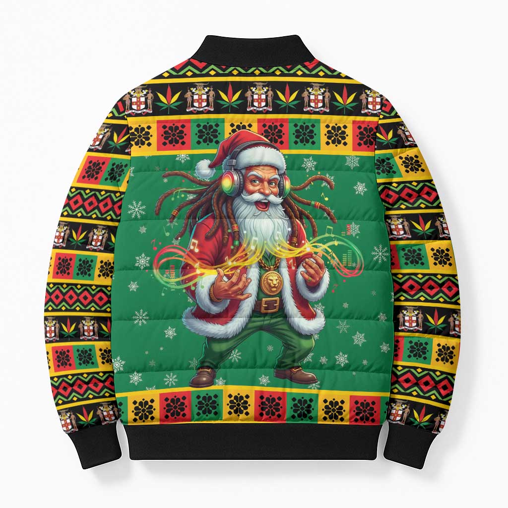Afro-Jamaicans Christmas Bomber Puffer Jacket Reggae Santa with Dreadlocks Design