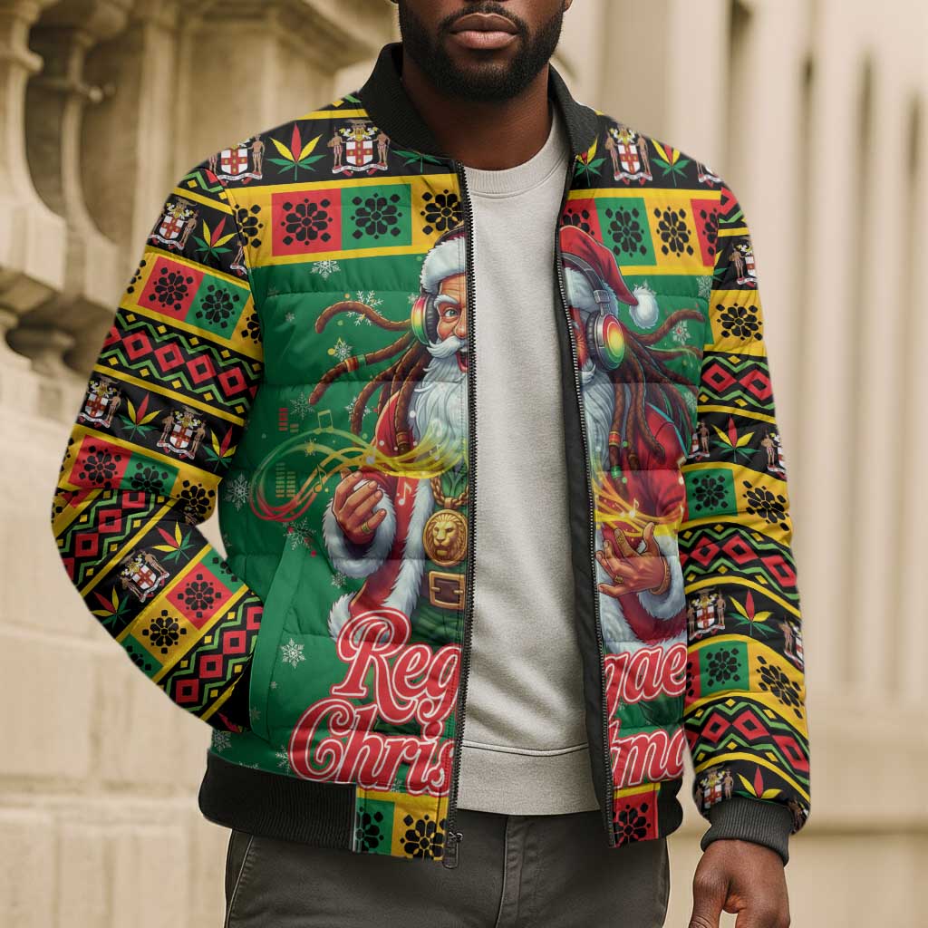Afro-Jamaicans Christmas Bomber Puffer Jacket Reggae Santa with Dreadlocks Design