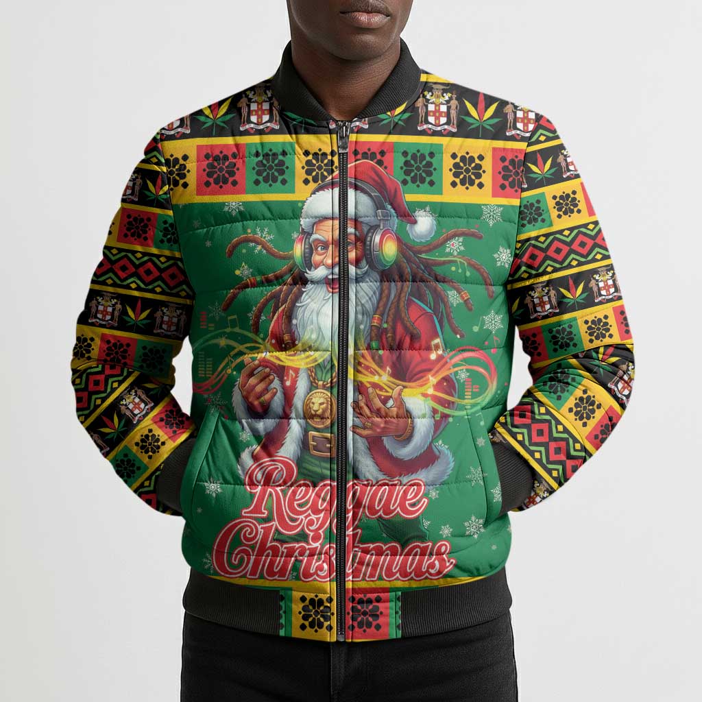 Afro-Jamaicans Christmas Bomber Puffer Jacket Reggae Santa with Dreadlocks Design