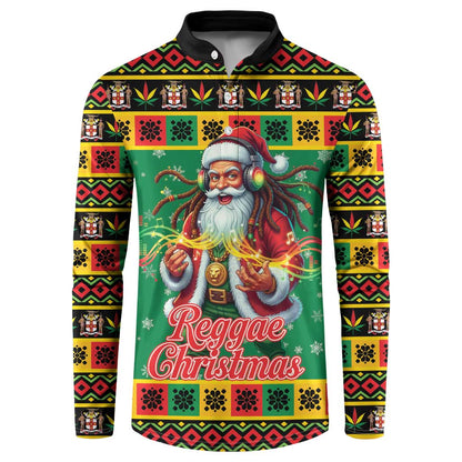 Afro-Jamaicans Christmas Button Sweatshirt Reggae Santa with Dreadlocks Design