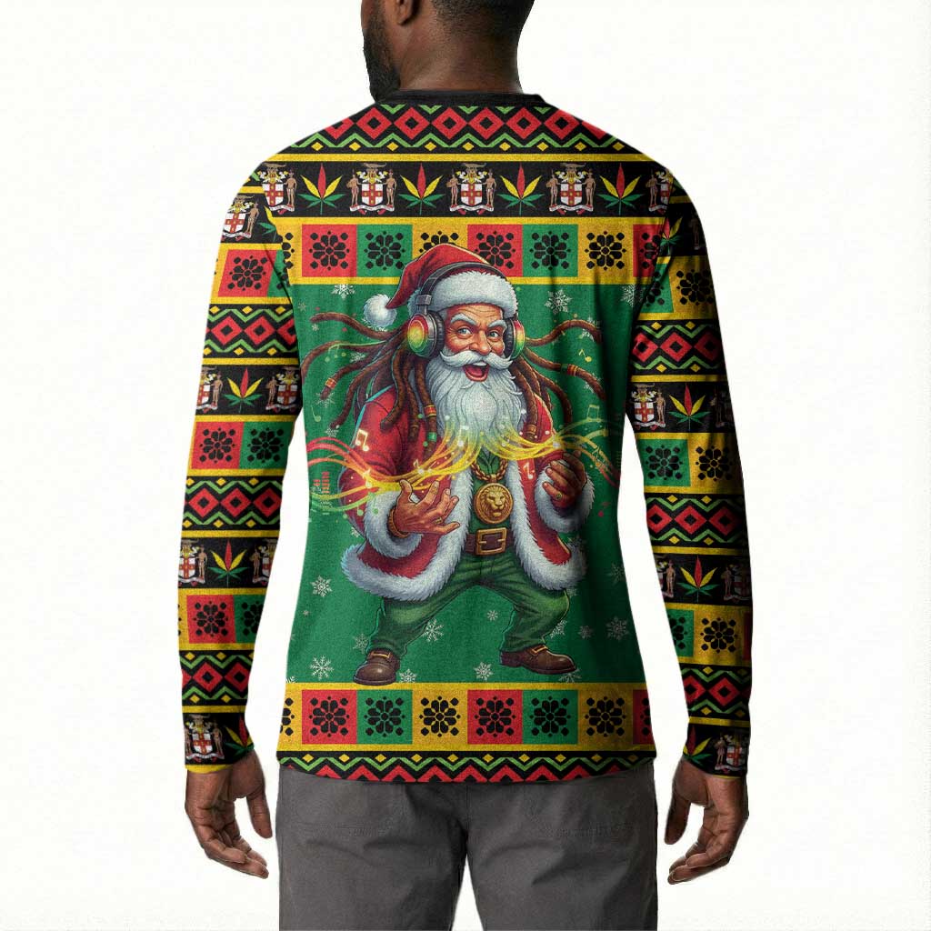 Afro-Jamaicans Christmas Button Sweatshirt Reggae Santa with Dreadlocks Design