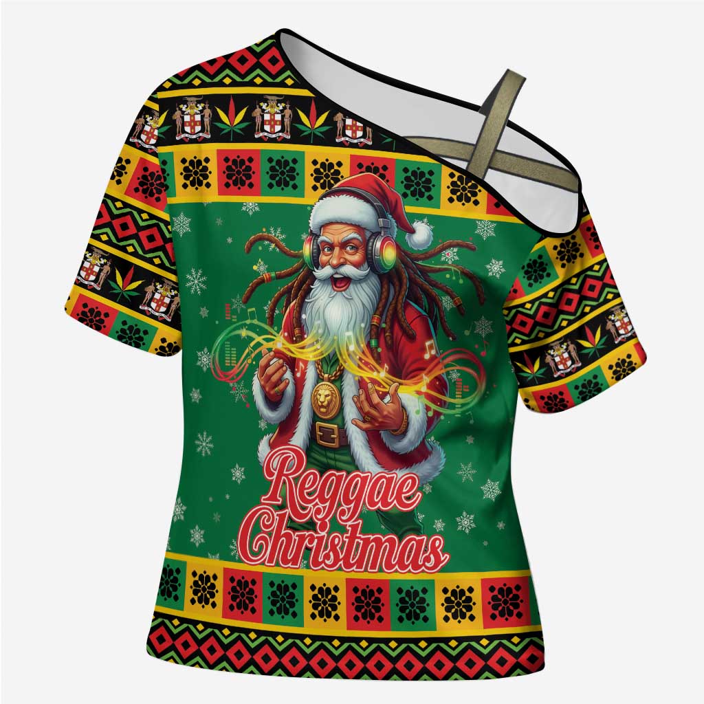 Afro-Jamaicans Christmas Cross Shoulder Shirt Reggae Santa with Dreadlocks Design